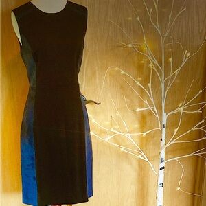 EUC-Halston Blue & Black Faux Suede Sheath Dress